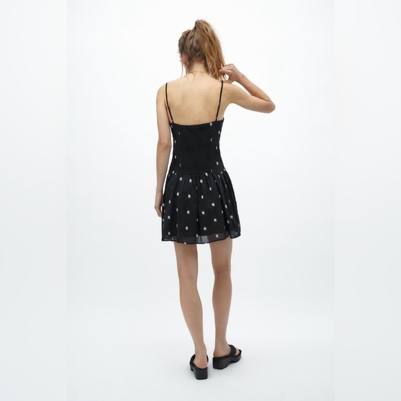 Zara Black White Floral Spaghetti Strap Smocked V-Neck Mini Dress Plus Size XXL - Picture 2 of 9
